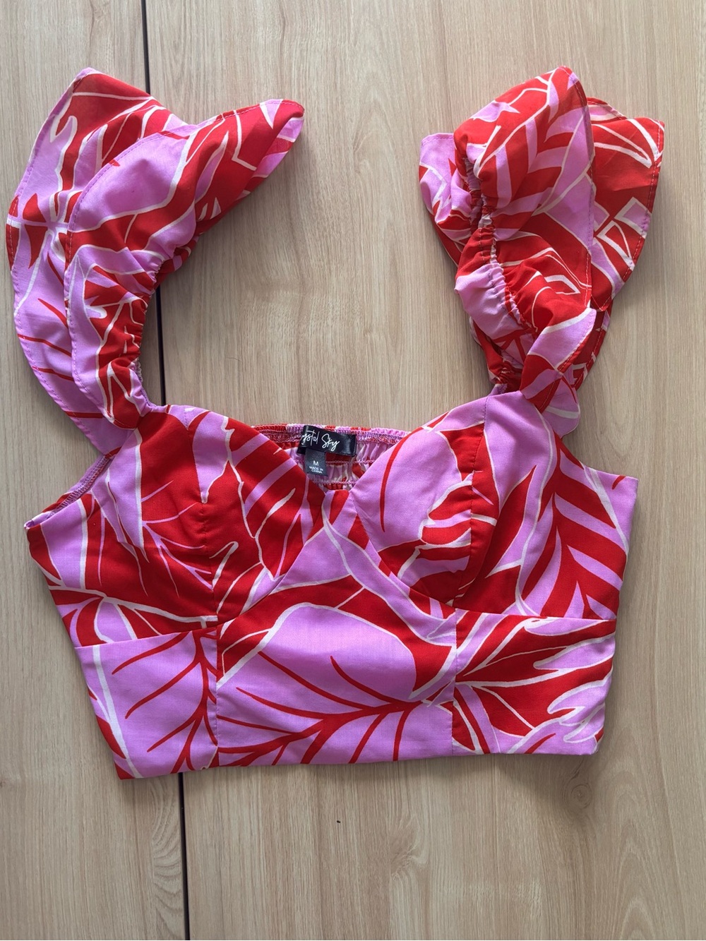 Crystal Sky Pink Red Tropical Floral Crop Top and Skirt Two Piece Set Size M